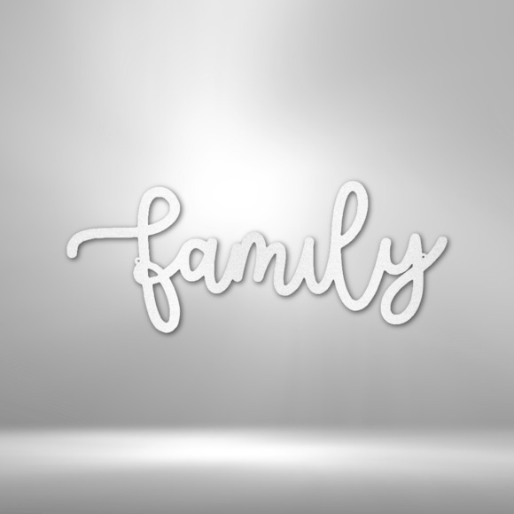 Family Script Steel Sign Laser Cut Powder Coated Home & Office Metal Wall Decor